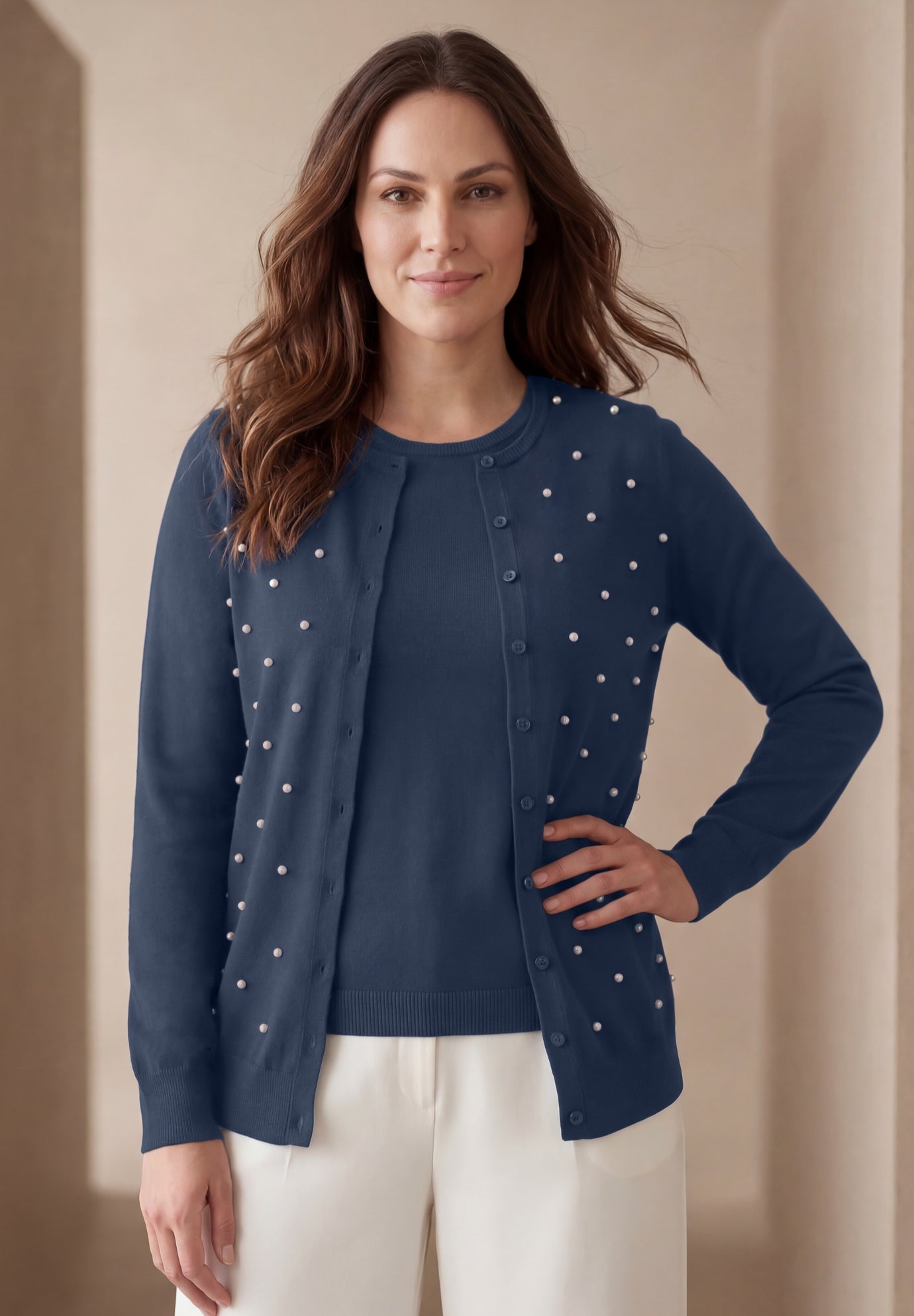 Fine Gauge Button-Front Cardigan image number 0