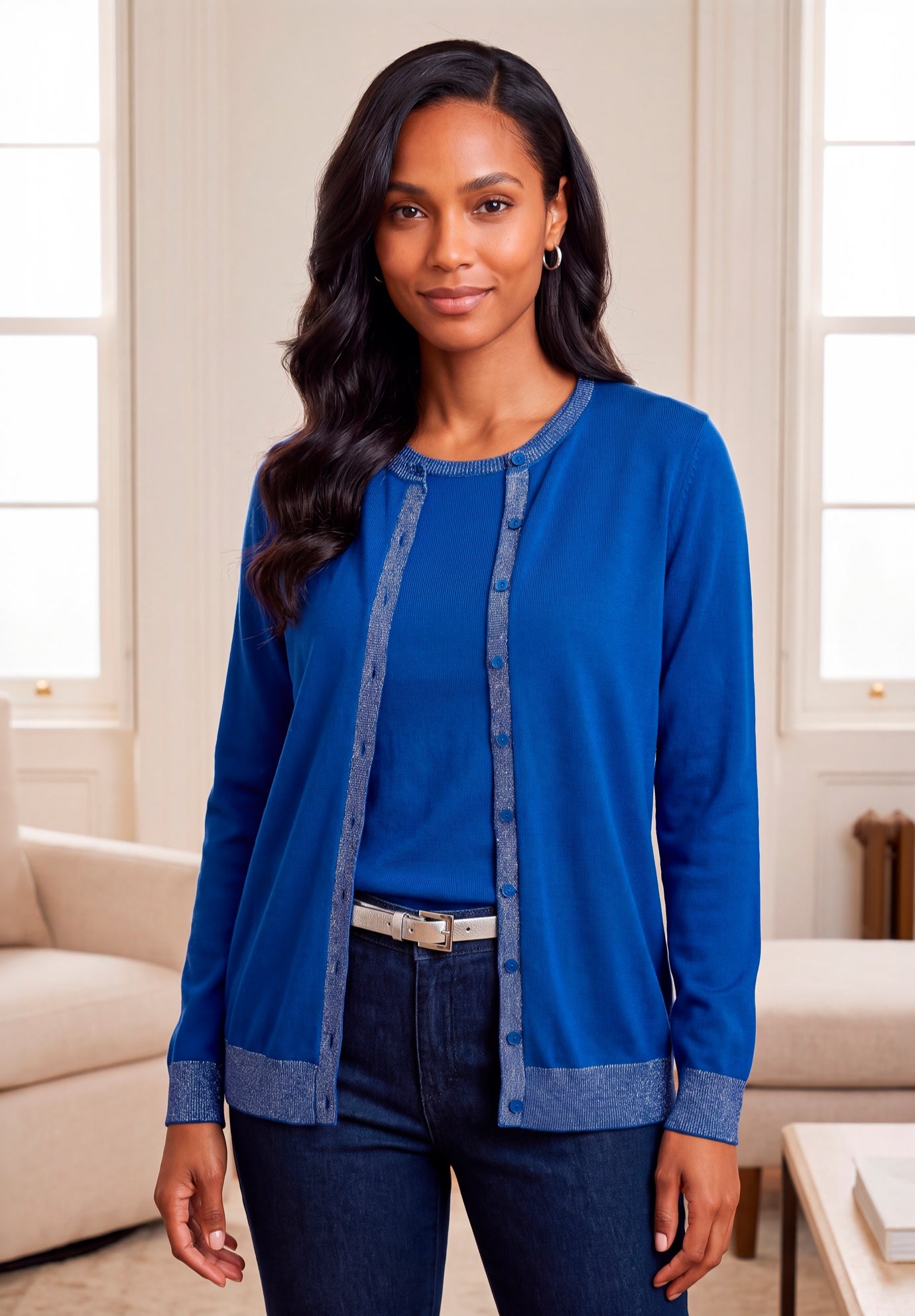 Fine Gauge Button-Front Cardigan image number 0