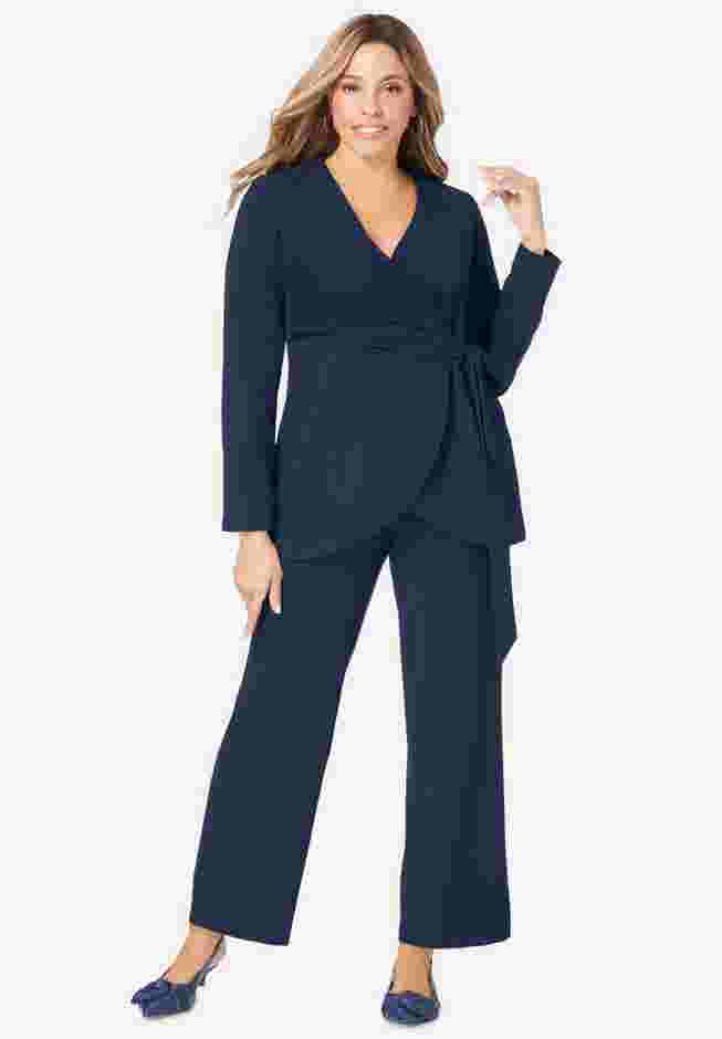 2-Piece Faux Wrap Pantsuit image number 0