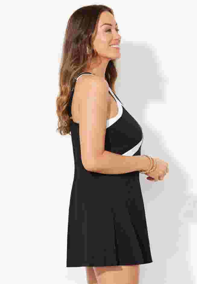 Color Block High Neck Swimdress image number 2