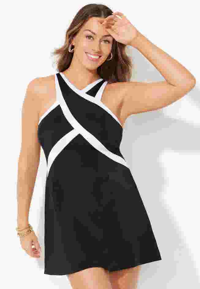 Color Block High Neck Swimdress image number 3