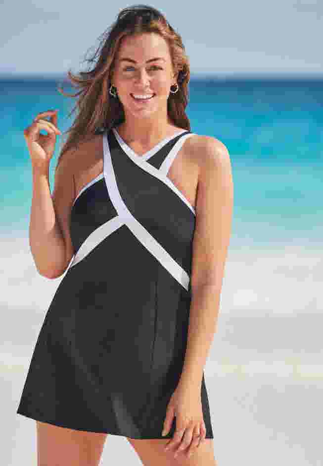 Color Block High Neck Swimdress image number 0