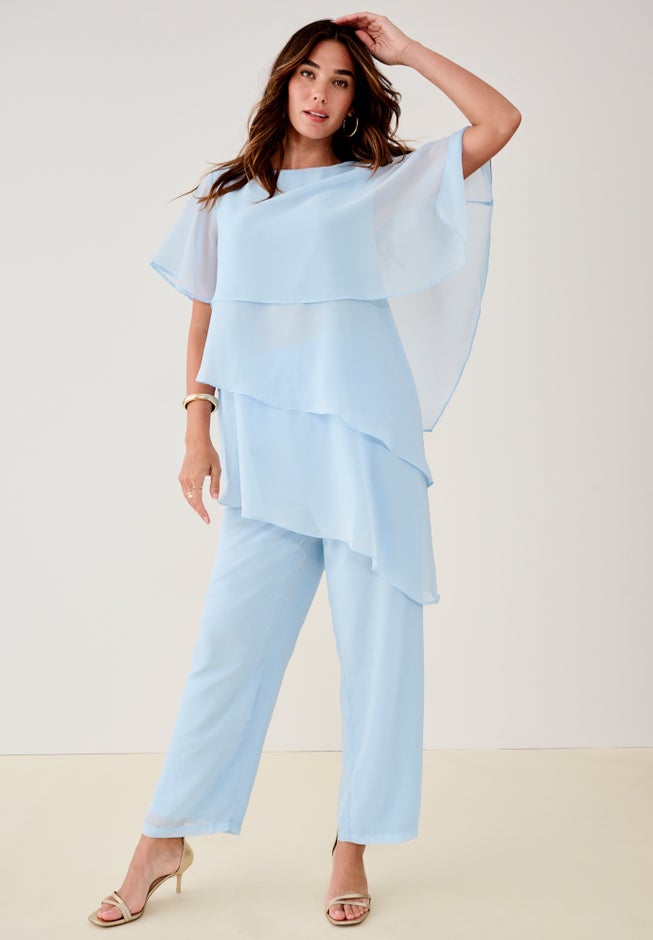 Plus-Size 2 Piece Tierred Ruffle Top and Pant Set image number 2