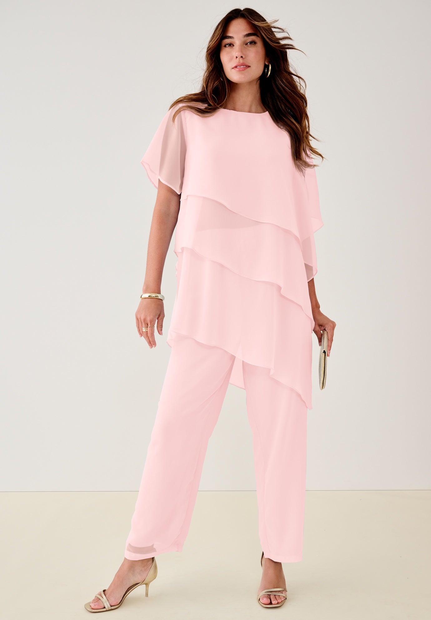 Plus-Size 2 Piece Tierred Ruffle Top and Pant Set image number 2