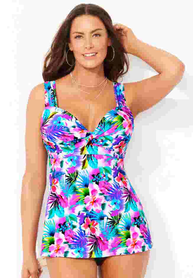Longer Length Twist Front Tankini Top image number 3