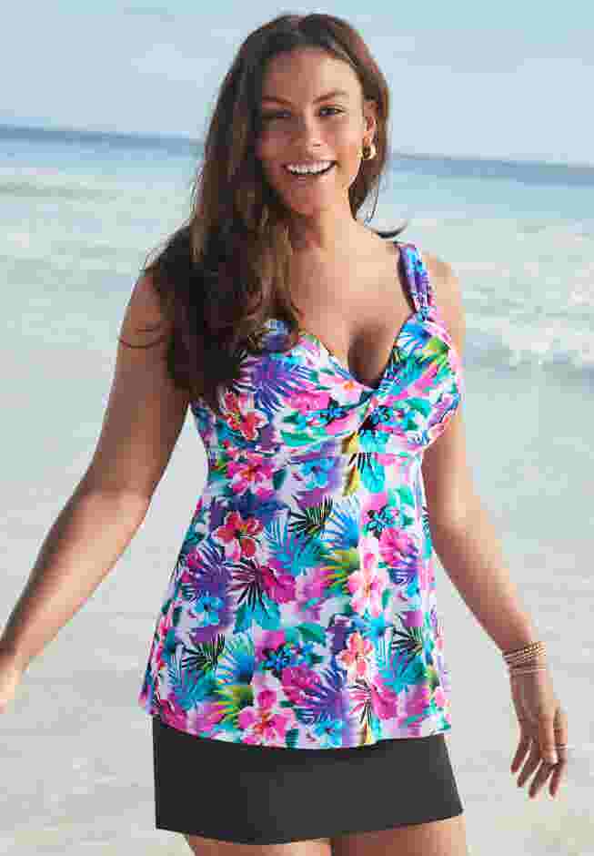 Longer Length Twist Front Tankini Top image number 0