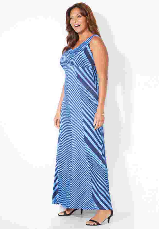 Striped V-Neck Maxi Tank Dress image number 2