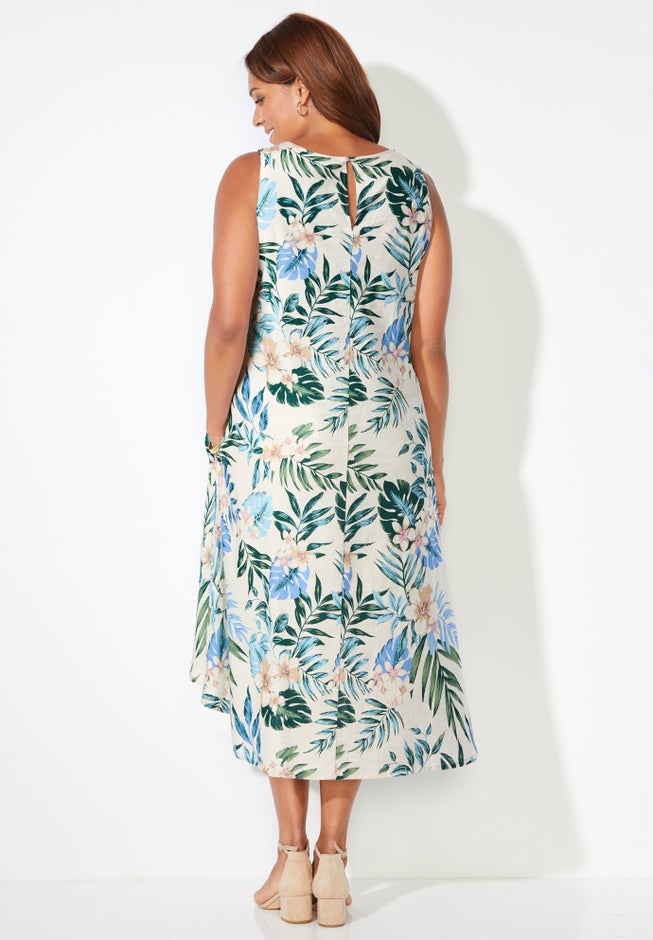 A-Line Linen Blend High-Low Dress image number 1