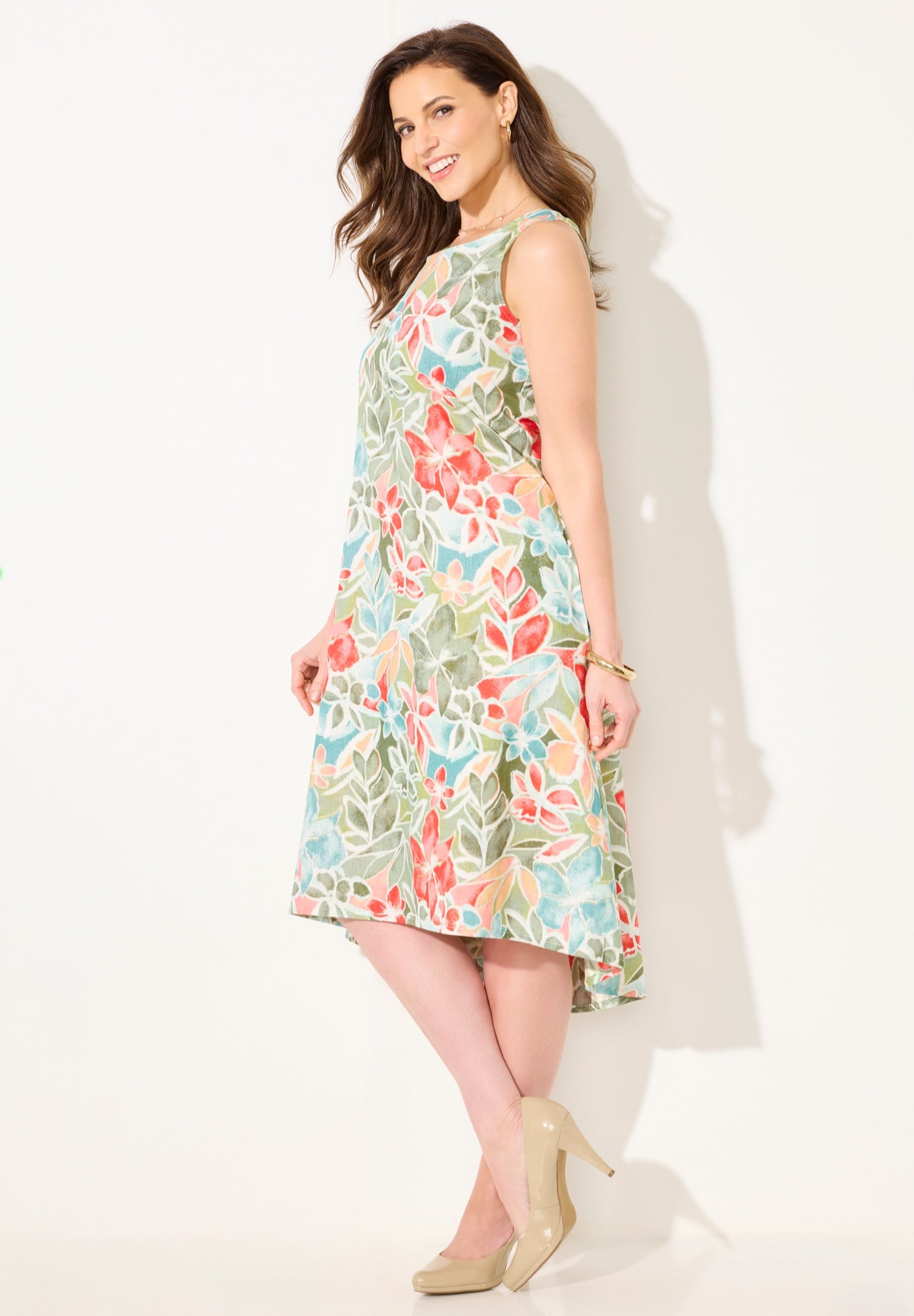 A-Line Linen Blend High-Low Dress image number 2