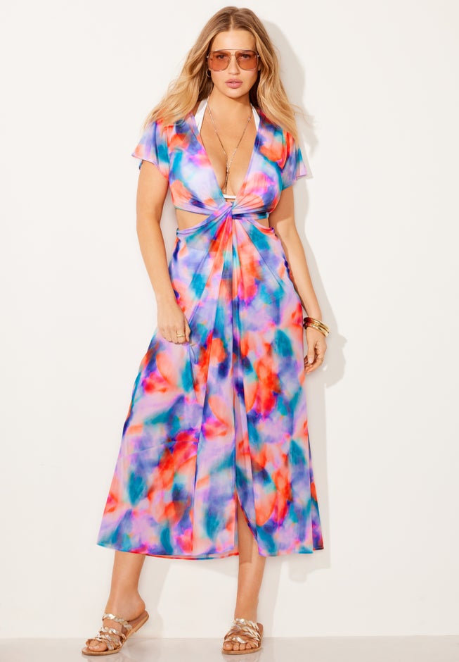 Twist Front Mesh Cut-Out Cover Up Dress image number 0