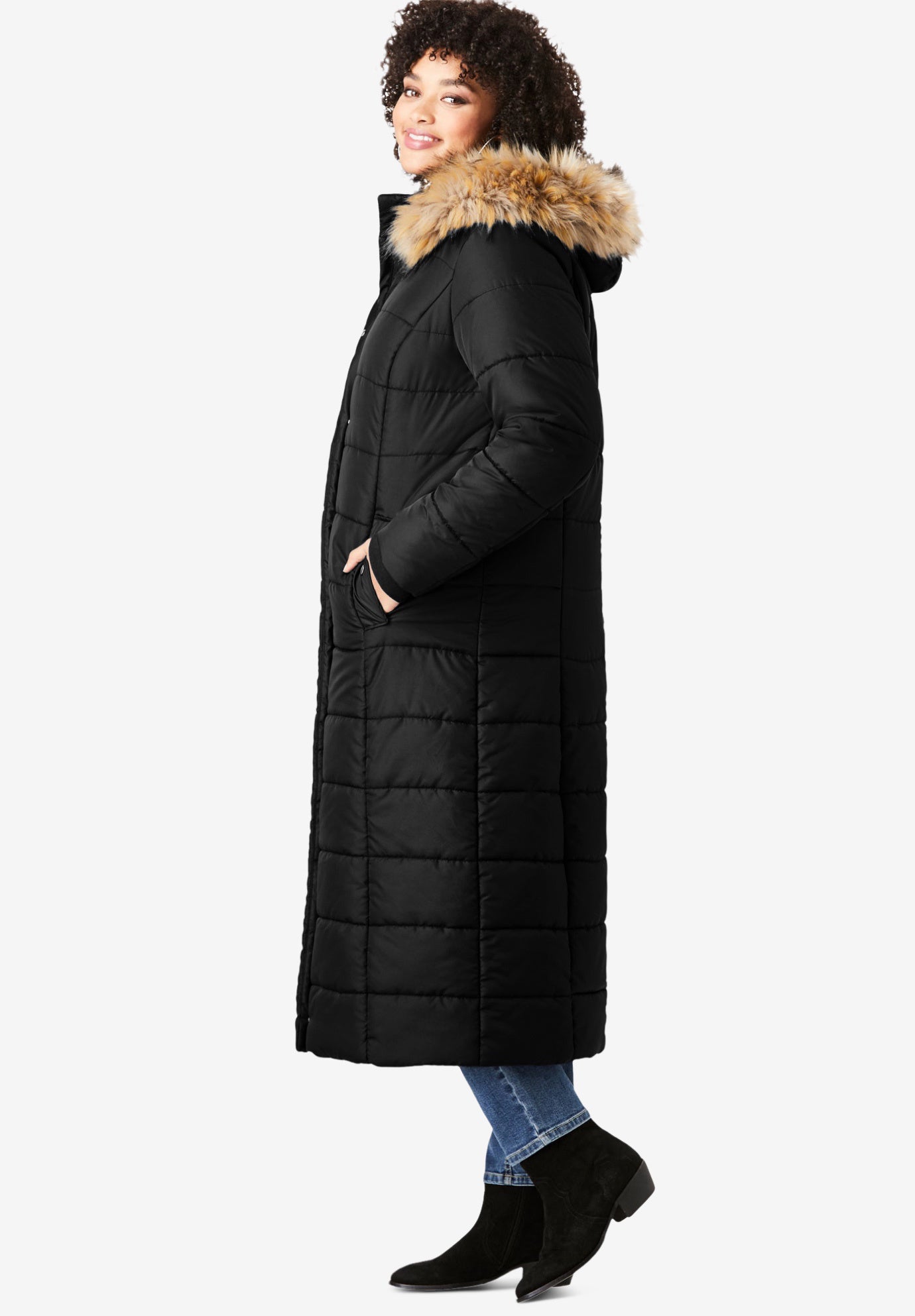 Plus Size Maxi Length Puffer Coat image number 1