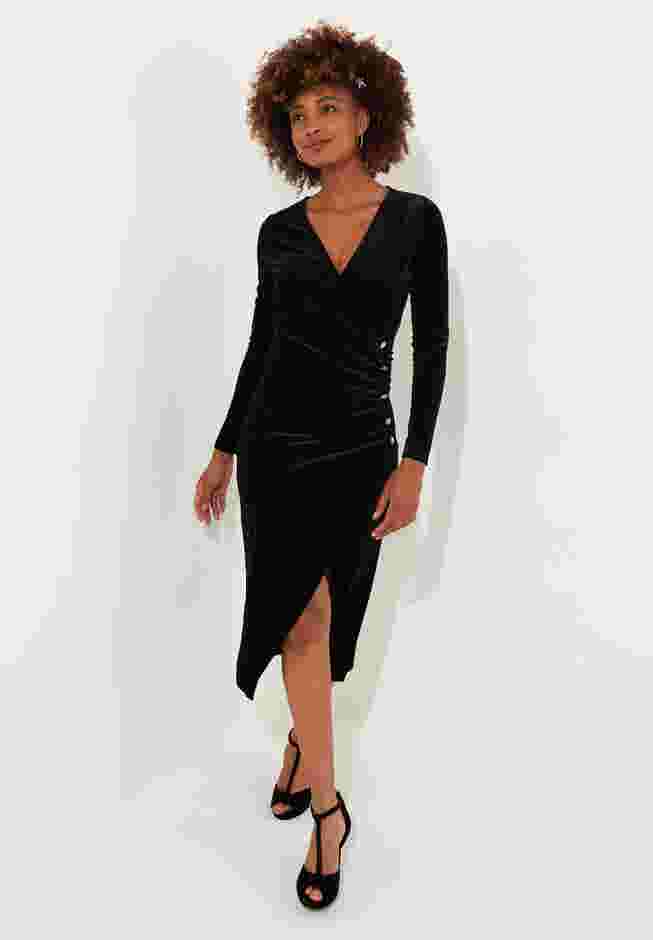 Velvet Faux Wrap Midi Dress image number 0