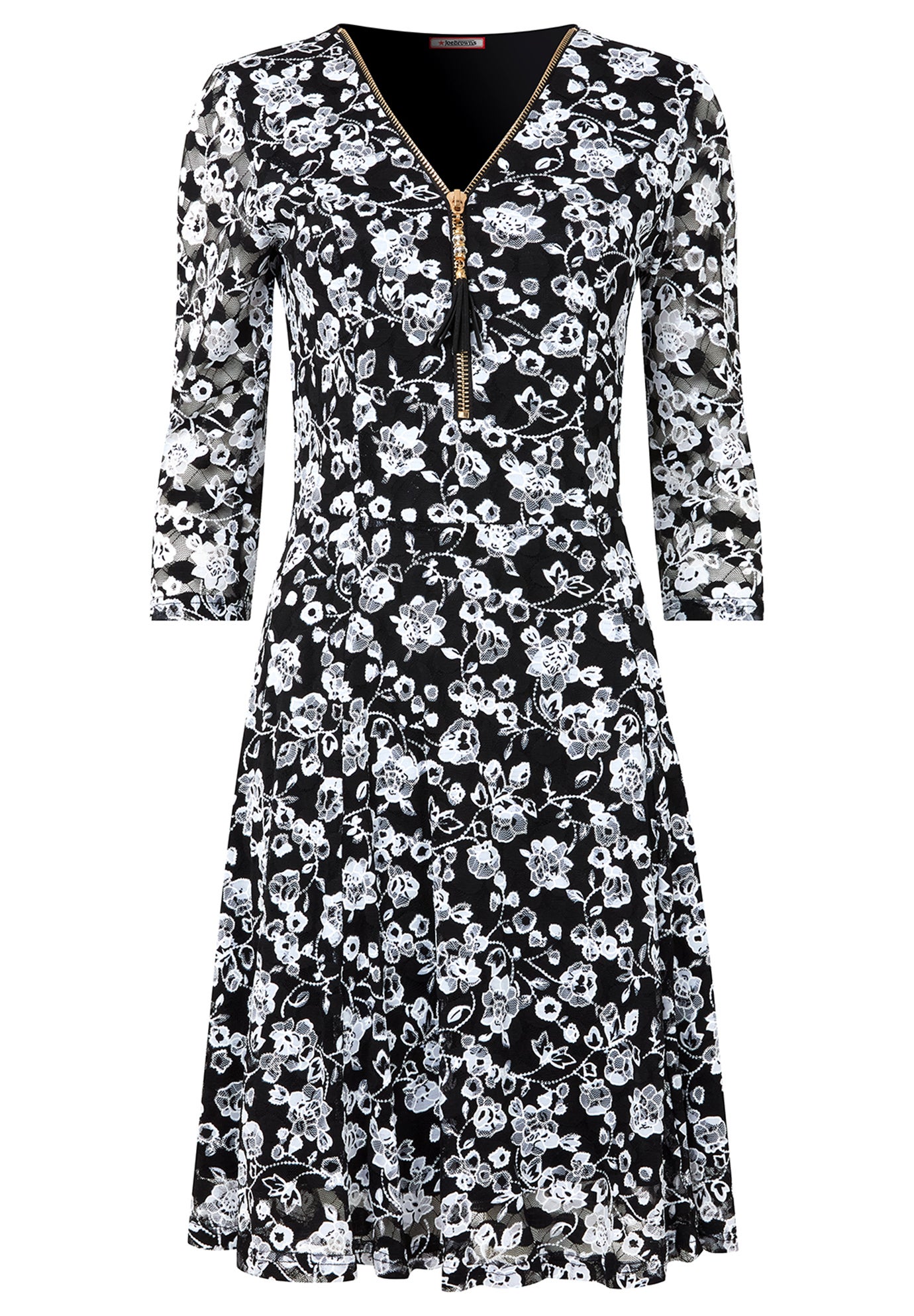 Lace Zip V-Neck Midi Dress image number 1