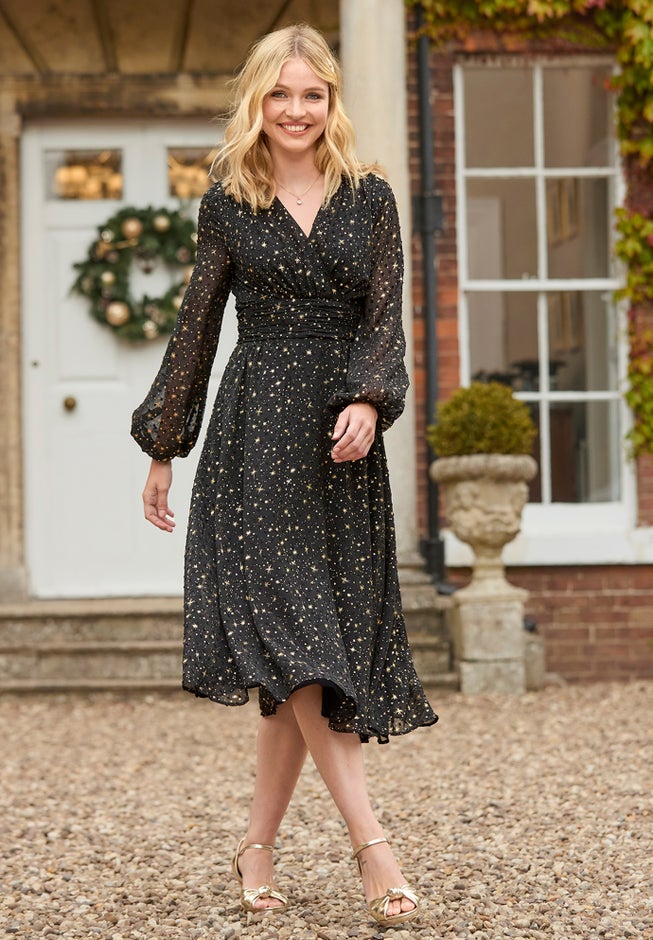 Starry Georgette Midi Dress image number 6