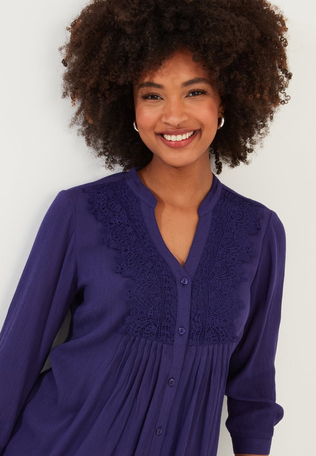 Crochet Trim Pintuck Shirt image number 5