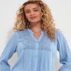 Crochet Trim Pintuck Shirt image number null