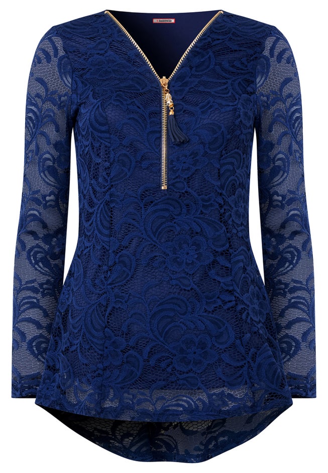 V-Neck Zip Lace Tunic image number 1