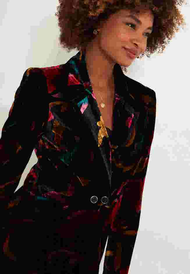 LONGLINE FLORAL VELVET BLAZER image number 3