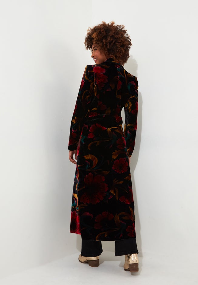 LONGLINE FLORAL VELVET BLAZER image number 4