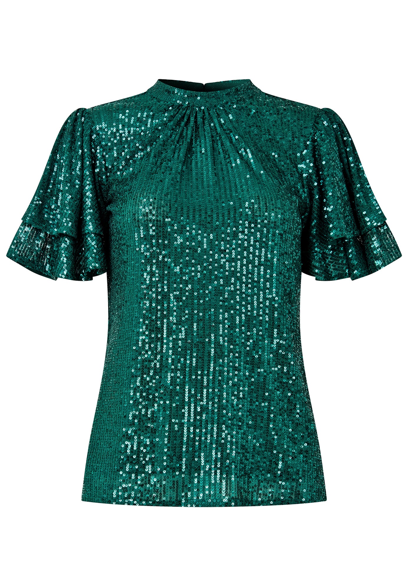 Short Flutter Sleeve Sequin Top image number 1