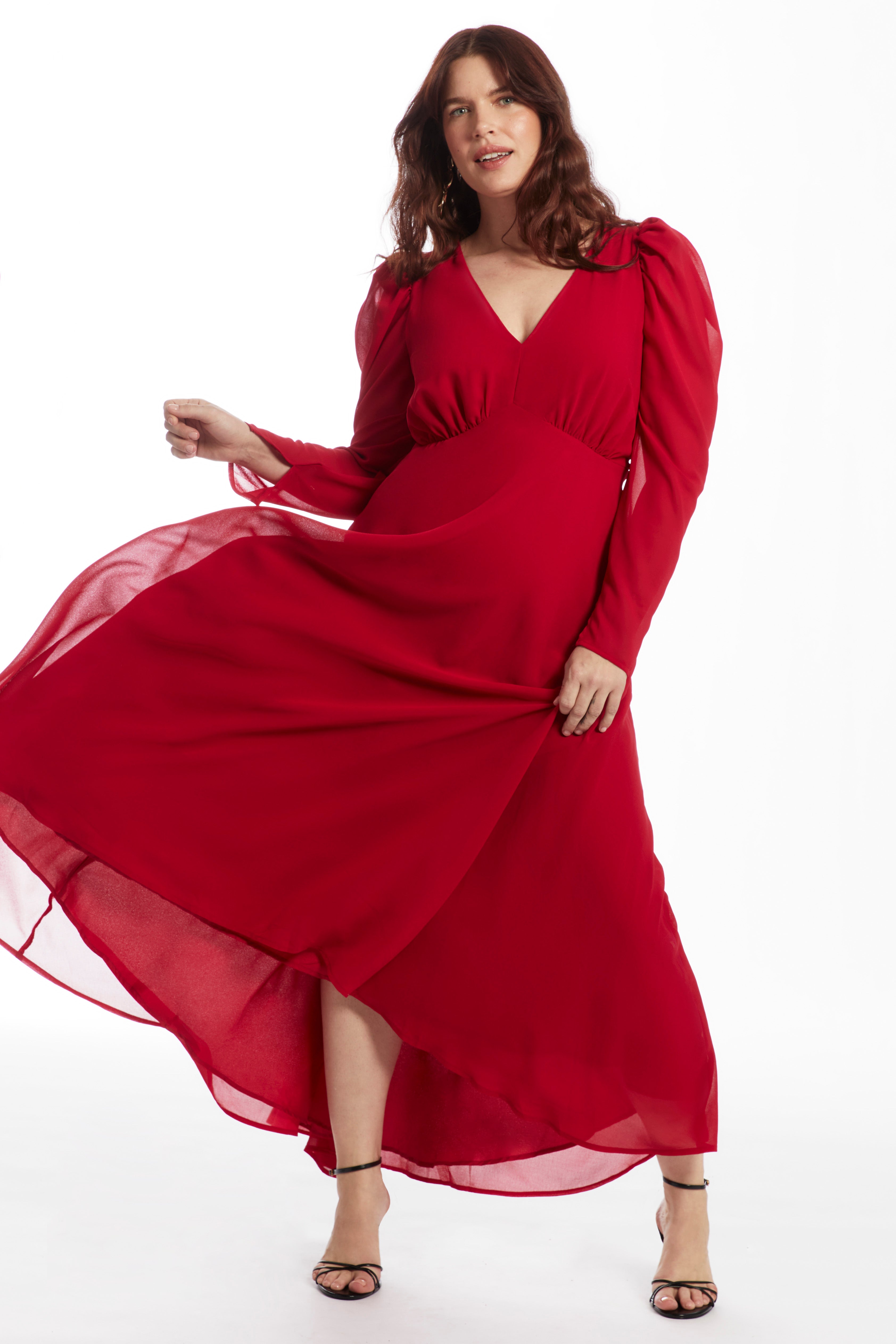 Puff Sleeve High-Low Maxi Chiffon Dress image number 1
