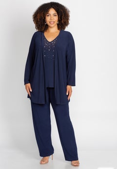 plus size dress pant suits Three-Piece Tiered Chiffon Pantsuit A striking impression Women's Pant Suits in Plus