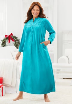 Smocked Velour Long Robe