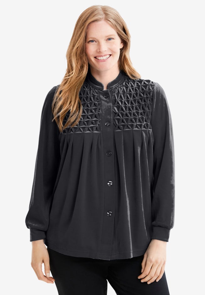 Smocked velour 25" bed jacket by Only Necessities® image number 0
