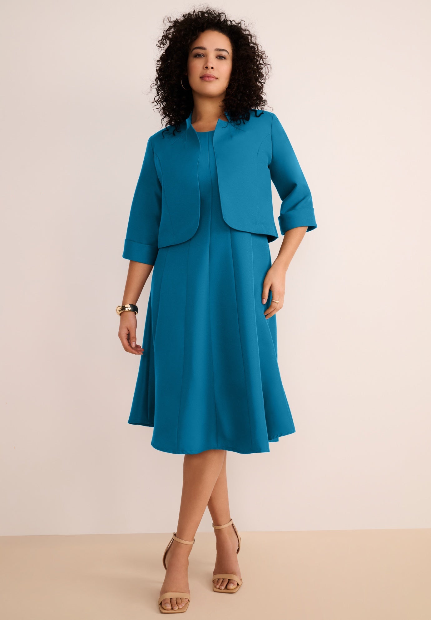 Plus Size Elbow Sleeve Fit-and-Flare Dress with Bolero Jacket &ndash; 2-Piece Suit image number 0