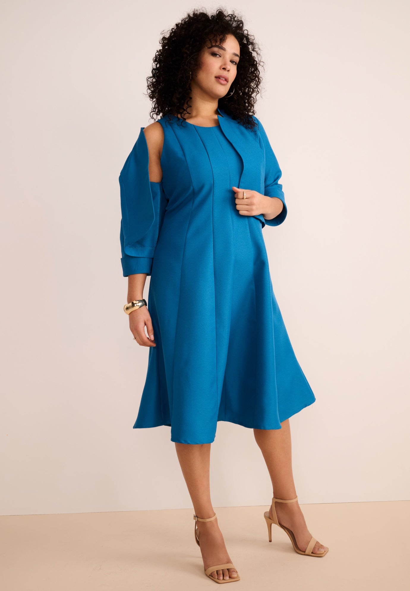 Plus Size Elbow Sleeve Fit-and-Flare Dress with Bolero Jacket &ndash; 2-Piece Suit image number 2