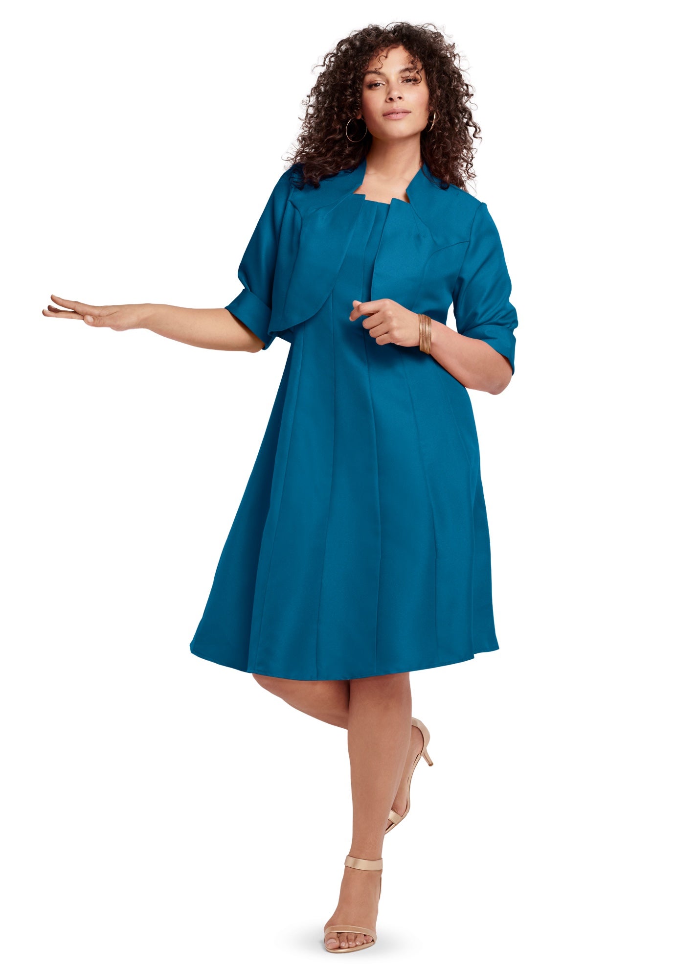 Plus Size Elbow Sleeve Fit-and-Flare Dress with Bolero Jacket &ndash; 2-Piece Suit image number 0