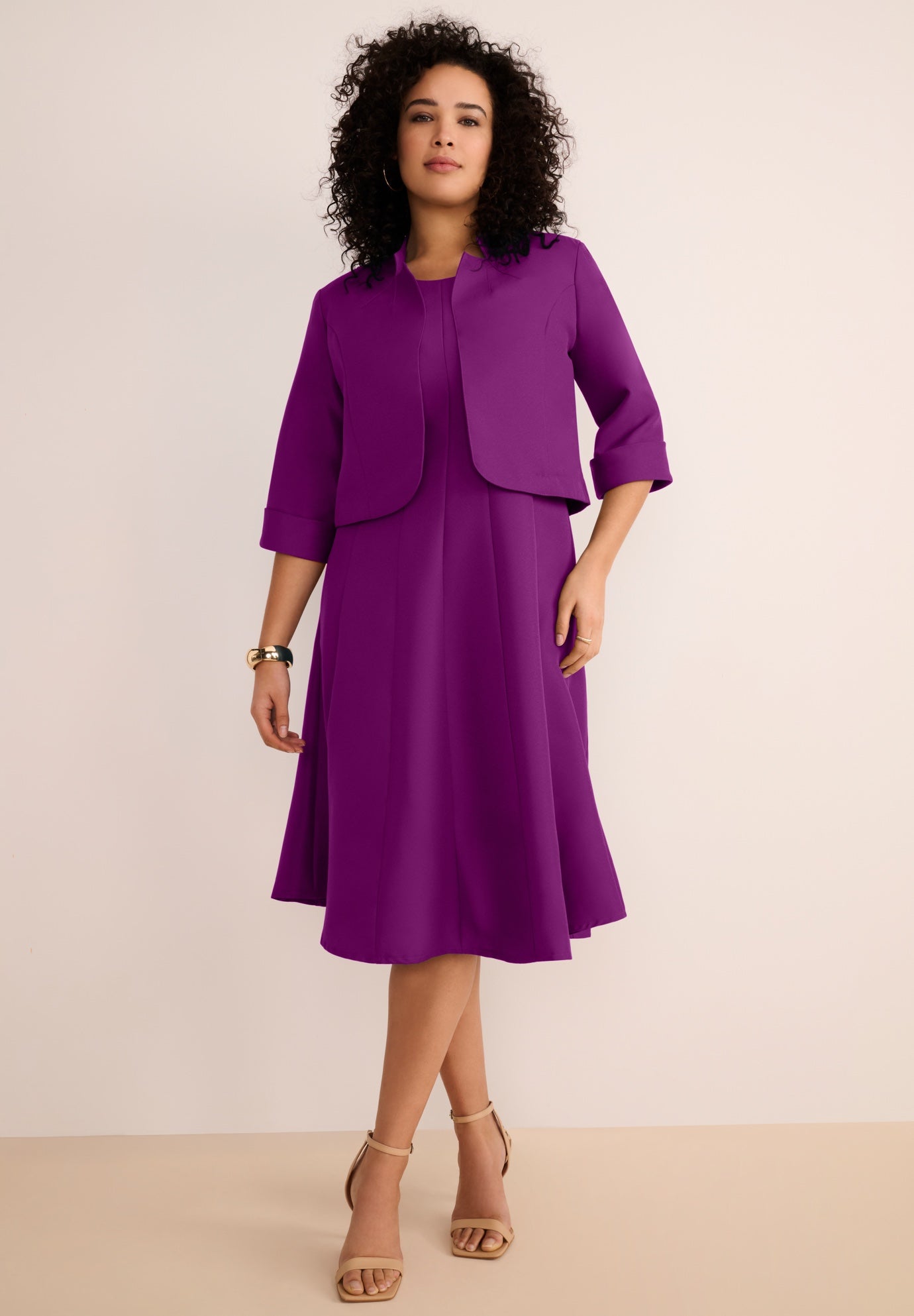 Plus Size Elbow Sleeve Fit-and-Flare Dress with Bolero Jacket &ndash; 2-Piece Suit image number 0