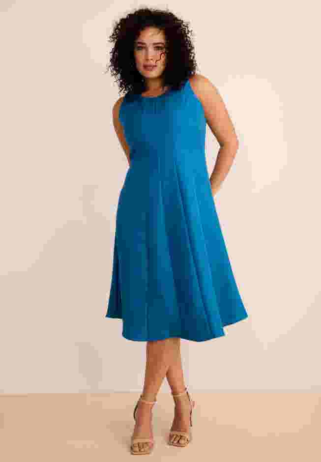 elbow sleeve fit and flare dress Cotton Knit, Fit and Flare Dress, Scallop Scoop Neck, Elbow Sleeves