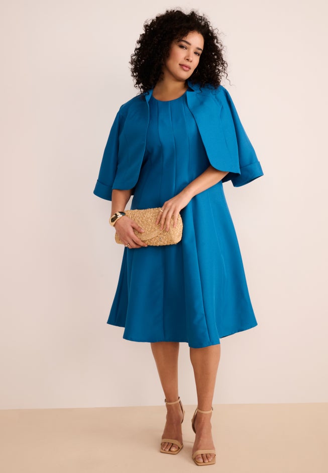 Plus Size Elbow Sleeve Fit-and-Flare Dress with Bolero Jacket &ndash; 2-Piece Suit image number 6