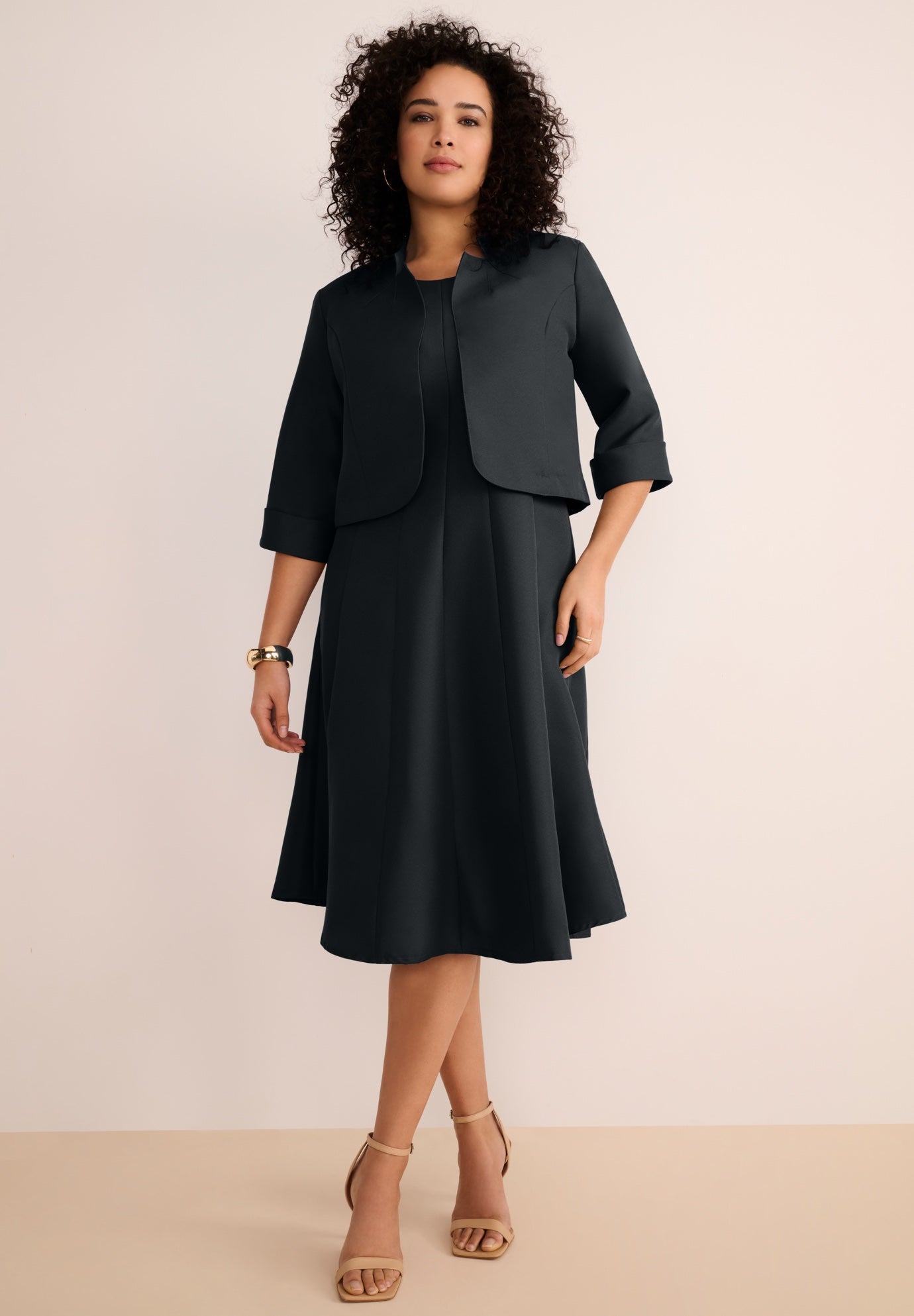Plus Size Elbow Sleeve Fit-and-Flare Dress with Bolero Jacket &ndash; 2-Piece Suit image number 0