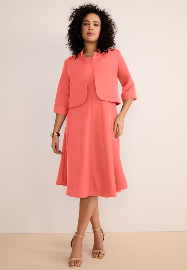 Plus Size Elbow Sleeve Fit-and-Flare Dress with Bolero Jacket &ndash; 2-Piece Suit image number 1
