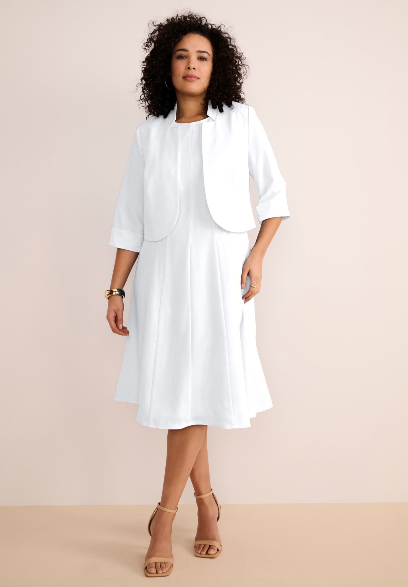 Plus Size Elbow Sleeve Fit-and-Flare Dress with Bolero Jacket &ndash; 2-Piece Suit image number 0