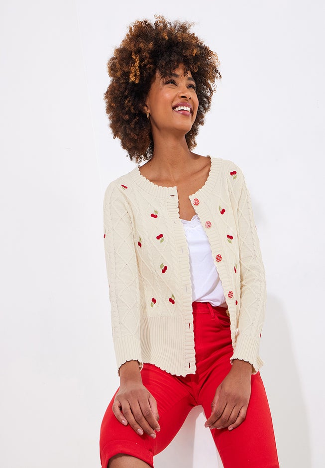 Embroidered Cable Cardigan image number 4