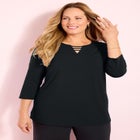 Suprema&reg; 3/4 Sleeve V-Neck Cutout Tee image number null