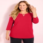 Suprema&reg; 3/4 Sleeve V-Neck Cutout Tee image number null