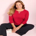 Suprema&reg; 3/4 Sleeve V-Neck Cutout Tee image number null