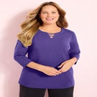 Suprema&reg; 3/4 Sleeve V-Neck Cutout Tee image number null