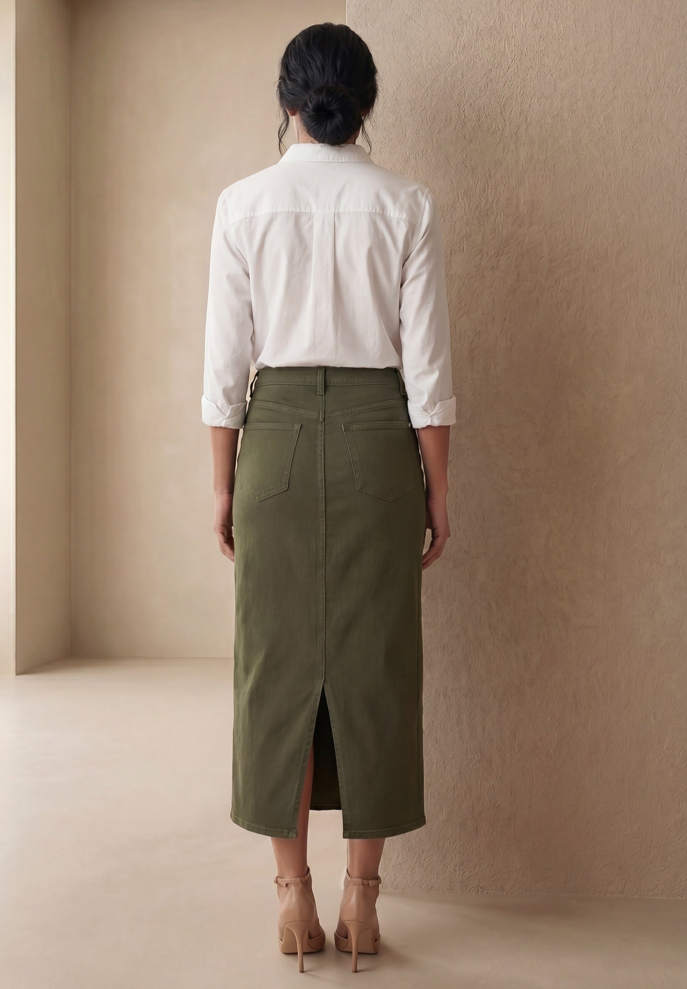 Classic Cotton Denim Midi Skirt image number 1