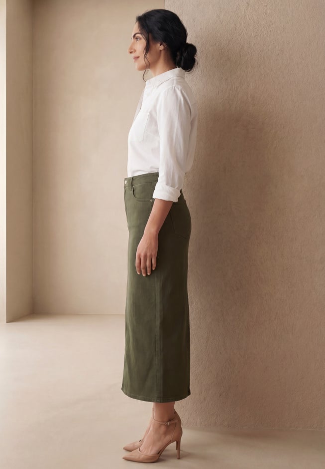 Classic Cotton Denim Midi Skirt image number 2