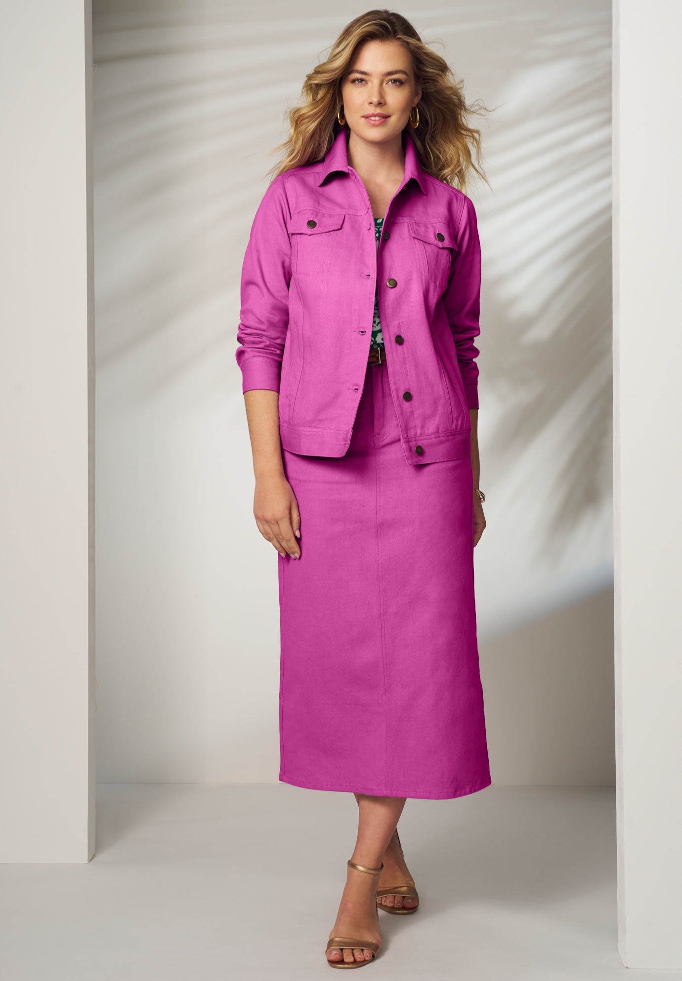 Classic Cotton Denim Midi Skirt image number 1