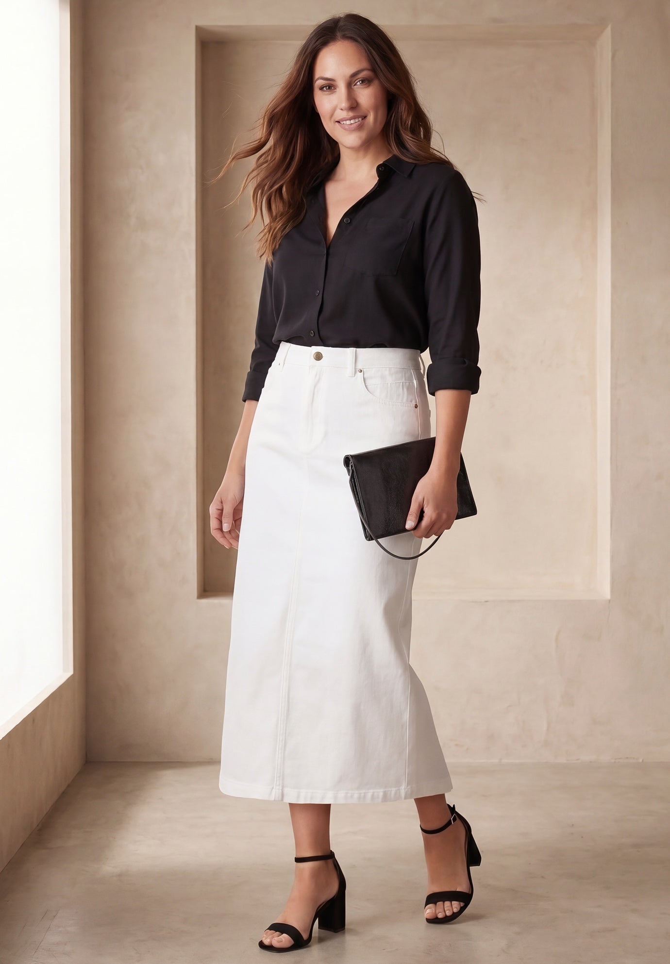 Classic Cotton Denim Midi Skirt image number 0