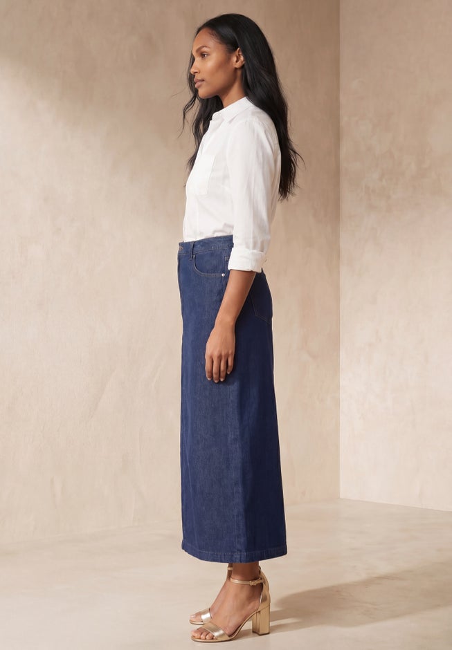 Classic Cotton Denim Midi Skirt image number 1