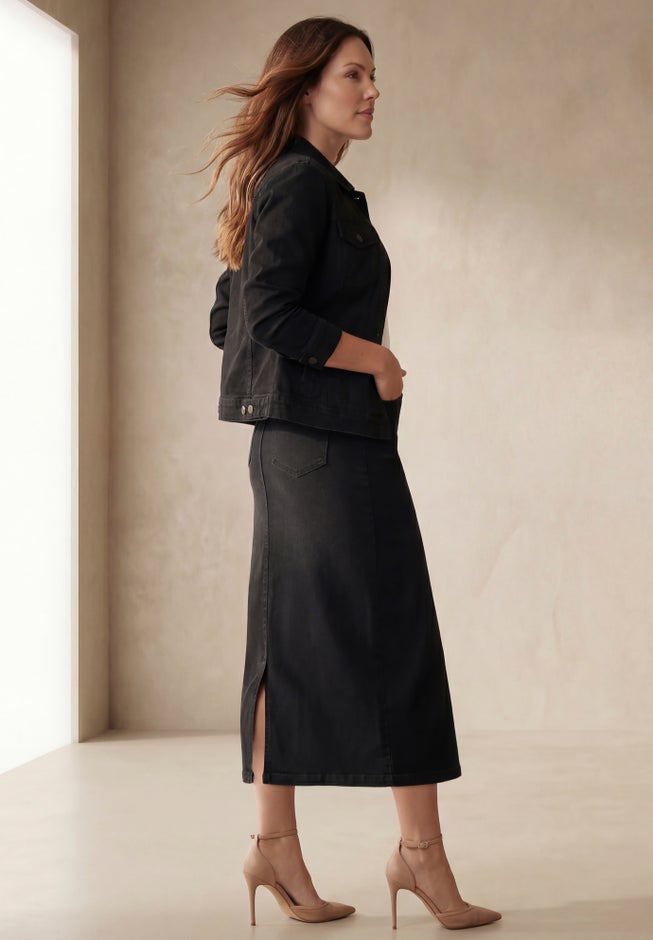 Classic Cotton Denim Midi Skirt image number 1
