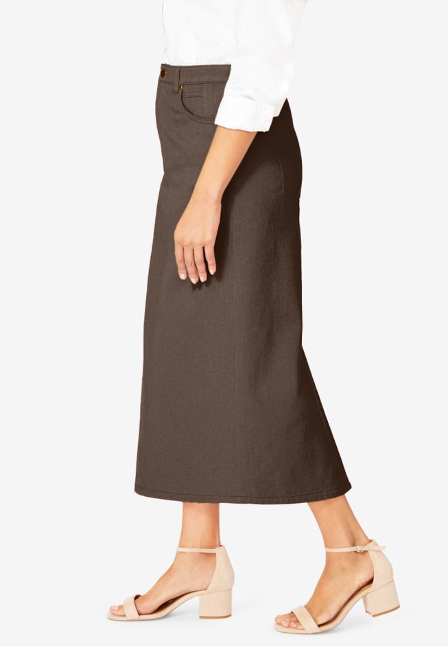 Classic Cotton Denim Midi Skirt image number 3