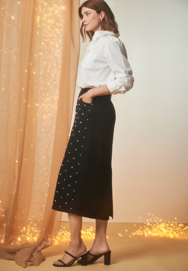 Classic Cotton Denim Midi Skirt image number 2
